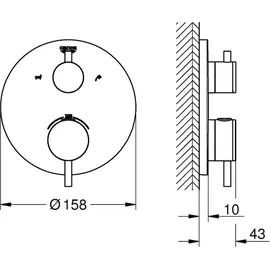 Grohe Atrio Thermostat-Wannenbatterie, integrierte 2-Wege-Umstellung, 24359GL0, Farbe: cool sunrise
