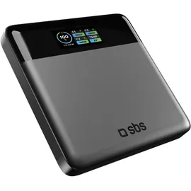SBS Pulse PowerBank Lite 100W, 20000mAh, Power Delivery (PD 3.0 PPS), AFC, Powerbank mit Schnellladen, LCD-KI-Display, USB-C, USB-A, tragbares Reiseladegerät, Slim Design, Grau