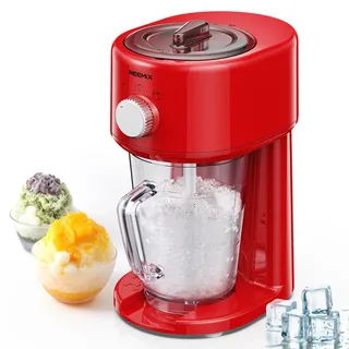 Reemix Slushy Maker Ice Shaver, Slush-Eis-Maschine, 3 Betriebs-Modi für grobes und feines Eis, Edelstahlklingen, Sicherheitsverschluss (Red)