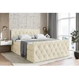 altdecor Boxspringbett mit Matratze und Lattenrost - AMAY KING - 200x200 cm - Beige Monolith 04 - Topper, Fußteil, Polsterbett mit Bettkasten, Bet... - Beige