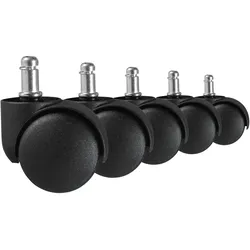 KADIMA DESIGN Teppichbodenrollen Schwarz 5er Set Rollen für Bürostühle Teppich-Boden, Weichbodenrollen Durchmesser 50mm Drehstuhlrollen Stift 11mm,