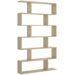 Dmora Buchhandlung Joliet, Hohes doppelseitiges Bücherregal, Trennregal mit 5 Fachböden, Modernes Büroregal, 80x24h192 cm, Eiche