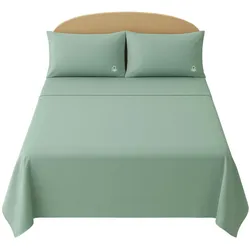Benetton - 4-teiliges Doppelbett-Set: Bettlaken (180x290cm), Spannbettlaken (120x200cm), 2 Kissenbezüge (50x80cm), 100 % grüne Baumwolle
