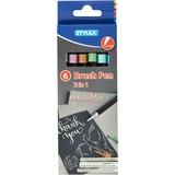 Stylex 32840 - Brush Pen 2 in 1, Filzstifte in 6 Metallic Farben mit flexibler Pinsel- und Fasermalspitze, Strichstärke 1-5 mm