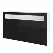 Vladon Sideboard 155 x 92 x 40 cm Weiß matt/Schwarz Hochglanz
