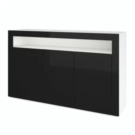 Vladon Sideboard 155 x 92 x 40 cm Weiß matt/Schwarz Hochglanz