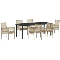 VidaXL 7-teiliges Garten Esszimmer Set mit Kissen Beige Poly