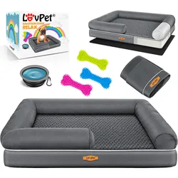 LovPet® Orthopädisches Hundebett Hundekissen Hundekorb Relax, Inkl. Napf + 3X Kauknochen, Hundesofa für Kleine, Mittelgroße & Große Hunde, Bezug abnehmbar und waschbar