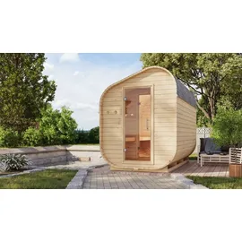 Karibu Fasssauna Asymmetrisch 3 inkl. 9 kW Ofen + ext. Steuerung