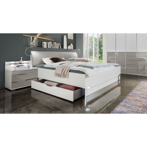 Bett in Weiß mit Kunstleder mit Schubkästen 200x200 cm - Shanvalley