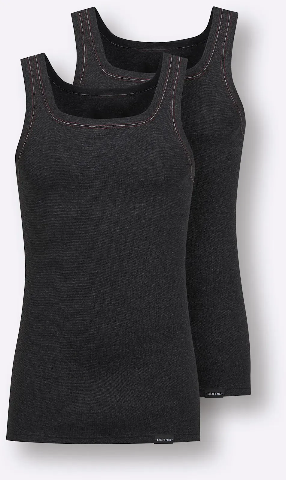 Unterhemd CONTA, Herren, Gr. 9, 2 Stk., Normalgrößen, anthrazit, geringelt, 75% Baumwolle, 25% Polyester, Rundhals, Unterhemden Unterhemd