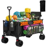 Devoko 260L Bollerwagen Faltbar, Faltbarer Bollerwagen Tragkraft 200 kg, mit Bremse, Verstellbarem Griff, Einkaufstrolley klappbar mit 3 Staufächern, für Strand Camping Einkauf, Schwarz
