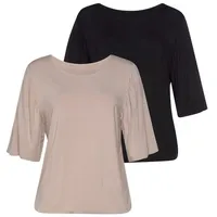 VIVANCE Rundhalsshirt mit zarter Raffung an den Ärmeln (2er-Pack)