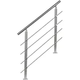 EINFEBEN Edelstahl Handlauf, 100 cm gebürsteter Edelstahl Geländer mit 4 Querstreben Ø 42mm, Handläufe für Treppen für innen & außen