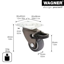 Wagner Möbel-Lenkrolle 3C-Serie mit Feststeller Tragkraft 12 kg Anthrazit Ø25 mm