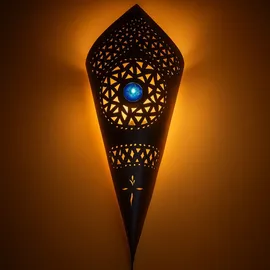 Marrakesch Orient & Mediterran Interior Wandleuchte Fatma Blau Metall - H 50cm Handarbeit Orientalisch