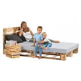 Lermowood Palettenbett M1 aus Holz 180 x 200 cm Geflammt mit Kopfteil Holzbett 20cm Stabiles Seniorenbett Kinderbett Jugendbett Gästebett erhöhtes Einzelbett Bettgestell Futon Komforthöhe Naturholz