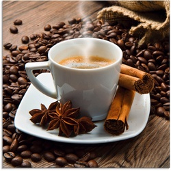 Artland Glasbild Kaffeetasse Leinensack mit Kaffeebohnen, Getränke (1 St), in verschiedenen Größen braun 30 cm x 30 cm