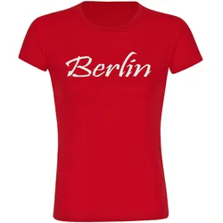 multifanshop Damen T-Shirt - Berlin rot - Schriftzug - Druck weiß - Frauen