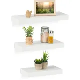 Relaxdays Wandregal, 3er Set, Regalbrett in 3 Größen, Dekoregal Wand, MDF, modernes Design, eckiges Schweberegal, weiß