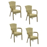 4x KONWAY® COLOMBO Stapelsessel Elfenbein Polyrattan Garten Sessel Stuhl Set
