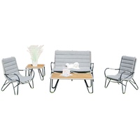 SonnenPartner 5-teilige Lounge-Sitzgruppe Charité mit 2 Tischen Aluminium mit Teakholz/Polyrope silb