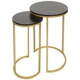 MCW 2er-Set Beistelltisch MCW-K46, Kaffeetisch Nachttisch Loungetisch, Marmor-Optik MDF ~ schwarz-gold