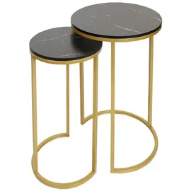 MCW 2er-Set Beistelltisch MCW-K46, Kaffeetisch Nachttisch Loungetisch, Marmor-Optik MDF ~ schwarz-gold