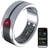 Newgen Medicals Ring Schlaftracker: Fitnesstracker-Ring, Herzfrequenz- & SpO2-Anzeige, 2 mm, Silber, Gr.65 Smart Ring, Fernbedienung)