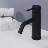 Hago Wasserhahn Schwarz matt Mischbatterie Waschtischarmatur Badarmatur Waschbeckenarmatur L09