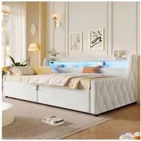 STILVORA Schlafsofa Polsterbett 90×200 mit Matratze und Stauraum Tagesbett mit LED, Samt beige