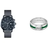 Lacoste Multi Zifferblatt Quarz Uhr für Herren mit Blaues Edelstahl-Mesh-Gliederarmband - 2011196 Ring für Herren Kollektion Baseline - 2040083G