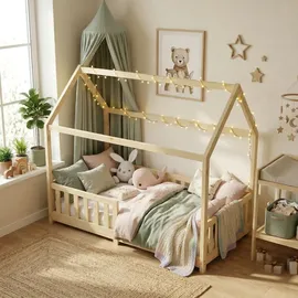 ecomi Hausbett 80 x 160 cm Kiefer massiv natur