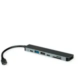 Roline USB-C Dock HDMI+ 2xA+1xC 1xTF/SD+1xC PD 4K60 - Digital/Daten (USB-C, Ports), Dockingstation USB Typ C, 4K USB 2.0 (Typ-A), USB 3.2 Gen 1 (Typ-A+C), SD/MicroSD