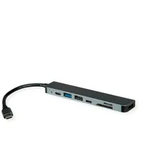 Roline USB-C Dock HDMI+ 2xA+1xC 1xTF/SD+1xC PD 4K60 - Digital/Daten (USB-C, Ports), Dockingstation USB Typ C, 4K USB 2.0 (Typ-A), USB 3.2 Gen 1 (Typ-A+C), SD/MicroSD
