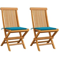 Möbel Outdoor Relaxsessel,Balkonstuhl Gartenstühle mit Blauen Kissen 2 Stk. Massivholz Teak DE83996