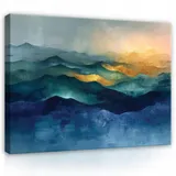WallArena Leinwandbild Abstrakt Gold Blau 60x40