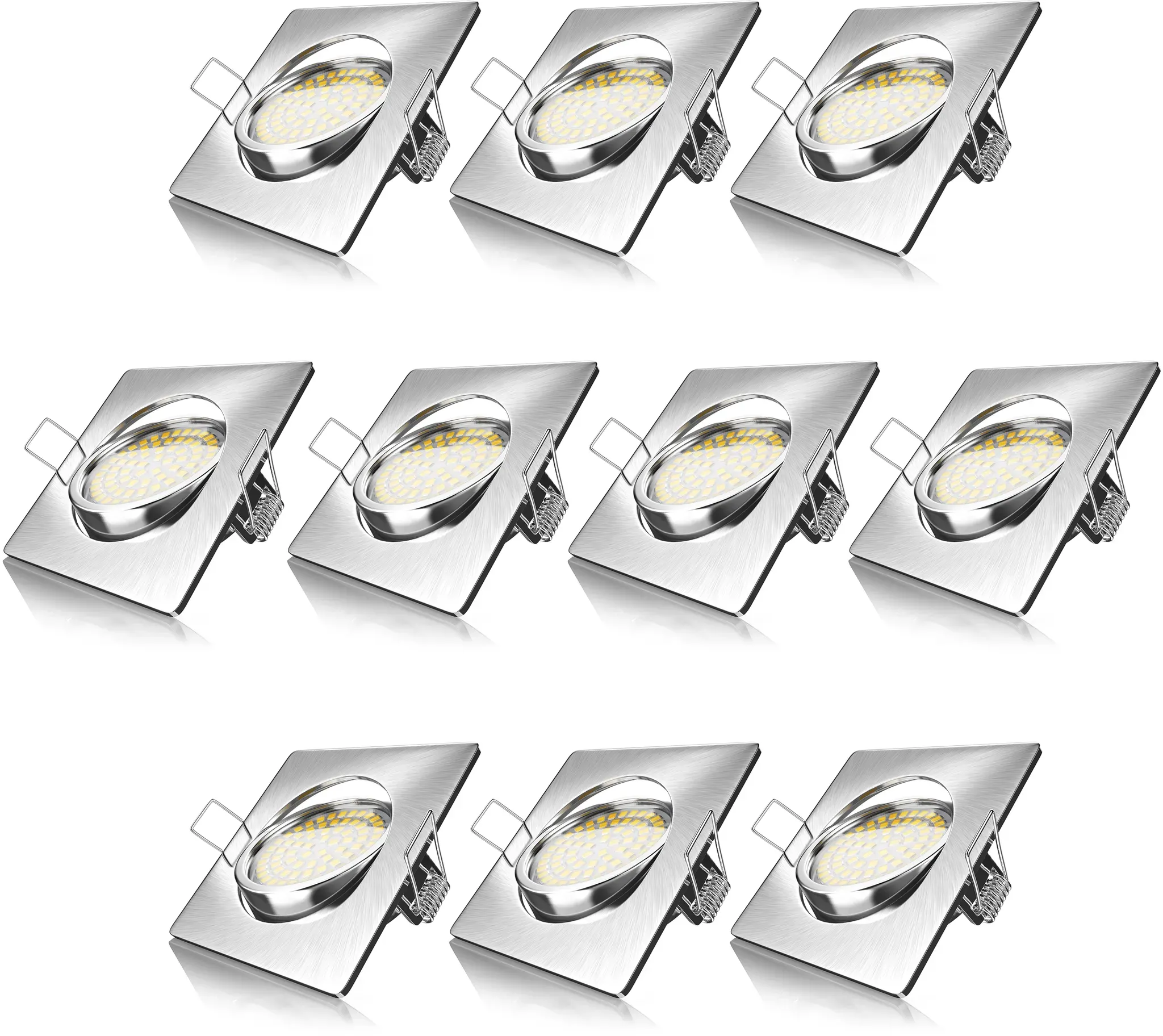 LED-Einbaustrahler eckig dimmbar flach 10er-Set Silber