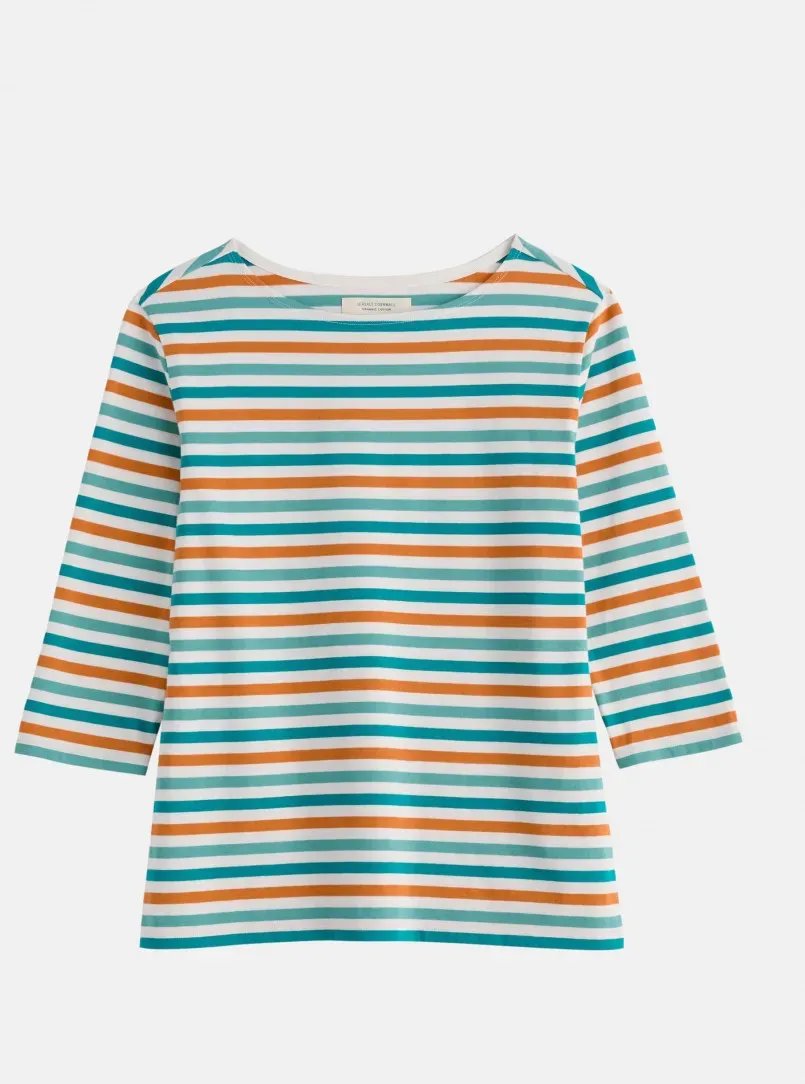 Seasalt Cornwall Streifenshirt Sailor Damen Türkis Orange Weiß GOTS