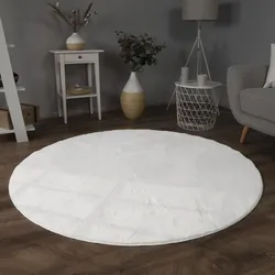 Fellteppich PACO HOME "Kunstfell Soft 380", weiß, H:14mm Ø:200cm, Polyester, Teppiche, Fellteppich, Langflor, Kuschelteppich - besonders weich, Uni-Farben
