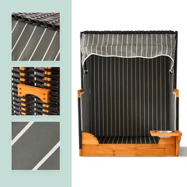 Relaxdays Hundestrandkorb, Rattan, mit Napf, Hundesessel mit Dach, HBT: 95x75x65 cm, für Garten & Terrasse, Holz, grau