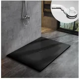 WITEN&NOCK SMC Duschtasse Superflach Rutschfest Duschwanne Steinoptik Mit Ablaufgarnitur schwarz 140x100 Cm - WITEN&NOCK