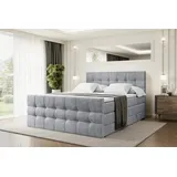 altdecor Boxspringbett mit Matratze und Lattenrost - BERO -Z KING - 160x200 cm - Grau Monolith - Topper, Fußteil, Polsterbett mit Bettkasten, Bett... - Hellgrau