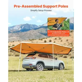 Vevor Markise Auto, 270°-Markise, 6,08x4,25x2,10 m, Sonnensegel, wasserdicht (UV50+), inklusive Tragetasche, freistehendes Allwetter-Vordach für SUV, Van, LKW & Camping