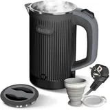Tragbarer Wasserkocher Mit Faltbecher, 800 Ml Reise-wasserkocher, Schnelles Aufkochen, Leiser Edelstahl, Kompakter Wasserkocher, Geringer Stromverbrauch, Automatische Abschaltung, Schwarz