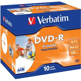 Verbatim DVD-R AZO 4,7GB - 16-fache Brenngeschwindigkeit - Bedruckbar - 10er Jewelcase - Silber