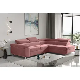 kaiser möbel Ecksofa mit schlaffunktion und bettkasten, Eckcouch ATOM Rosa Rechts - Rosa