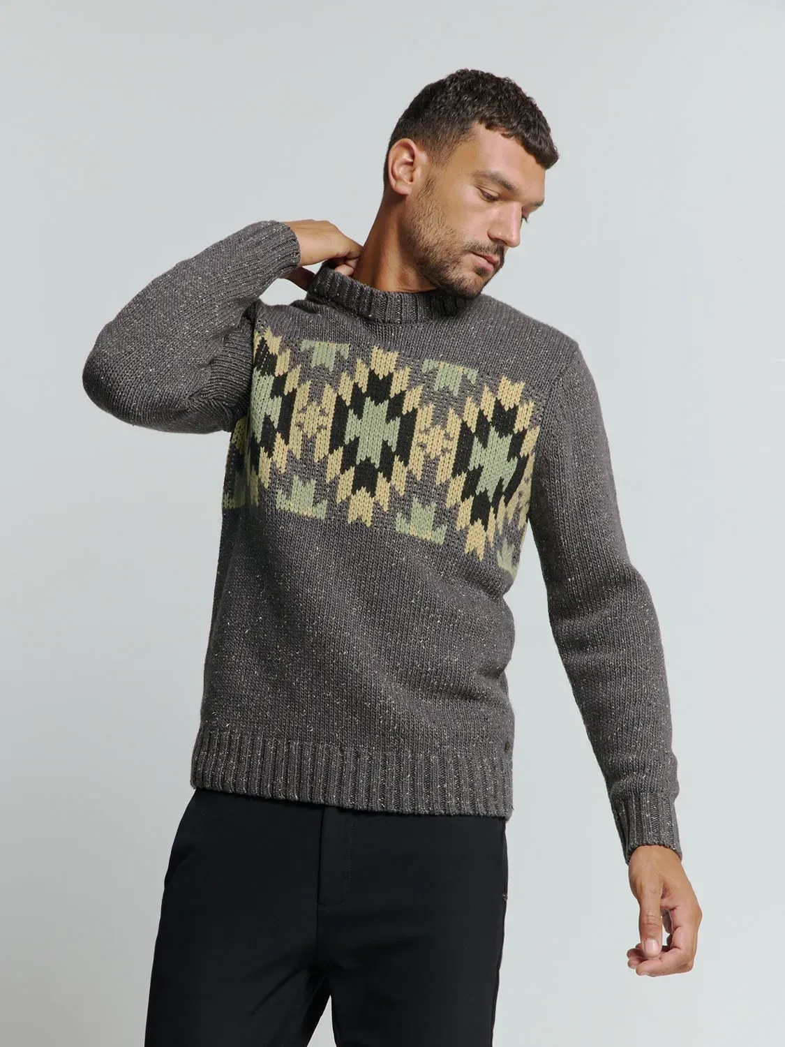 Strickpullover NO EXCESS, Herren, Gr. XL, grau (dunkelgrau), Grobstrick, Obermaterial: 70% Polyacryl, 23% Nylon, 7% Seide, Jacquardmuster, unifarben, normal hüftbedeckend, Rundhals, Strickbund, Pullover Strickpullover, mit Jaquard-Muster