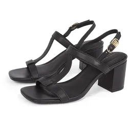 Sandalette TOMMY HILFIGER "LEATHER BLOCK HEEL SANDAL", Damen, Gr. 37, schwarz, Leder, modisch, Schuhe, Blockabsatz, Abendschuh, Partyschuh mit verstellbarer Schnalle