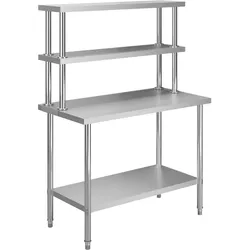 DELUKE® Edelstahl Arbeitstisch mit Aufsatzboard SASO 120x60x150cm, Gastro-Arbeitstisch mit Ablage Arbeitsfläche Küchen-Arbeitstisch